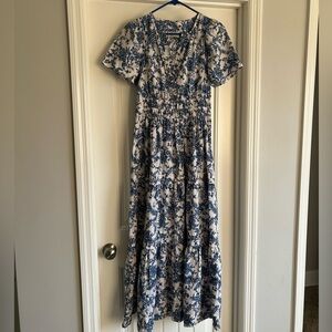 Anthropologie Maeve Somerset Maxi Dress in Ivory Blue Floral